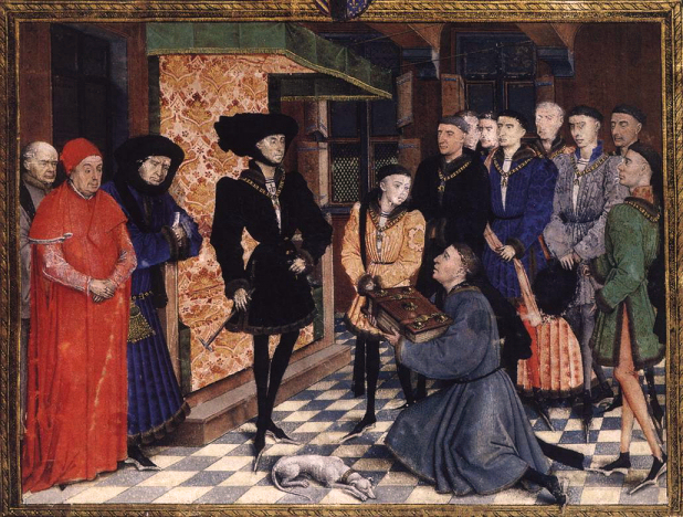 A miniature by Rogier Van der Weyden depicting Philip the Good, Duke of Burgundy with his young son, Charles, Count of Charolais