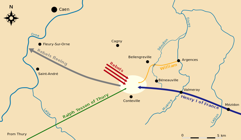 Map of the Battle of Val-ès-Dunes.  By Pethrus via Wikimedia Commons