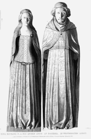 Etching of the effigies of the tomb of Anne of Bohemia and King Richard II in Westminster Abbey