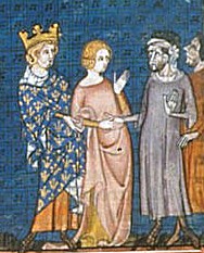 14th C. depiction of King Charles the Simple giving his daughter Gisella in marriage to Rollo, Earl of Normandy